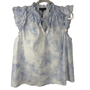 NWT Generation Love GIA Light Blue‎ & White Tie-Dye Sleeveless Blouse Ruffles XL